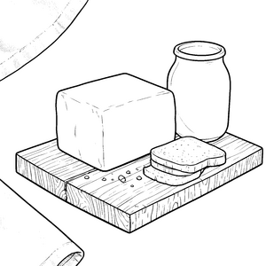 Natürliche Butter mit Brot Ausmalbild für verträumte Frühstücksfreunde
