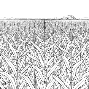 Ruhige Maisfelder mit Bauernhaus Ausmalvorlage für kreative Landwirtschaftsfreunde