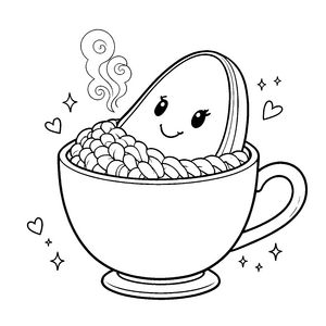 Entspannte Kawaii-Avocado in der Tasse Ausmalvorlage für kleine Wellnessfreunde