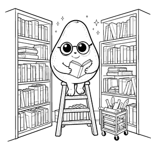 Fleißige Kawaii-Avocado mit Buch Bastelvorlage für fröhliche Leseratten