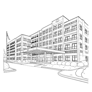 Städtisches Krankenhausgebäude mit Balkonen Ausmalvorlage für junge Architekturfans
