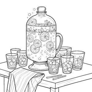 Prasselnde Limonade mit Zitronen und Blättern Malvorlage für junge Getränkefreunde