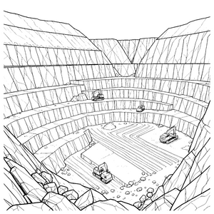 Massiver Steinbruch mit Baggern Malvorlage für mutige Bergbauprofis