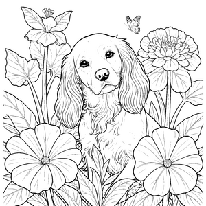 Sanfter Cocker Spaniel mit Schmetterling Bastelvorlage für Blütenfreunde