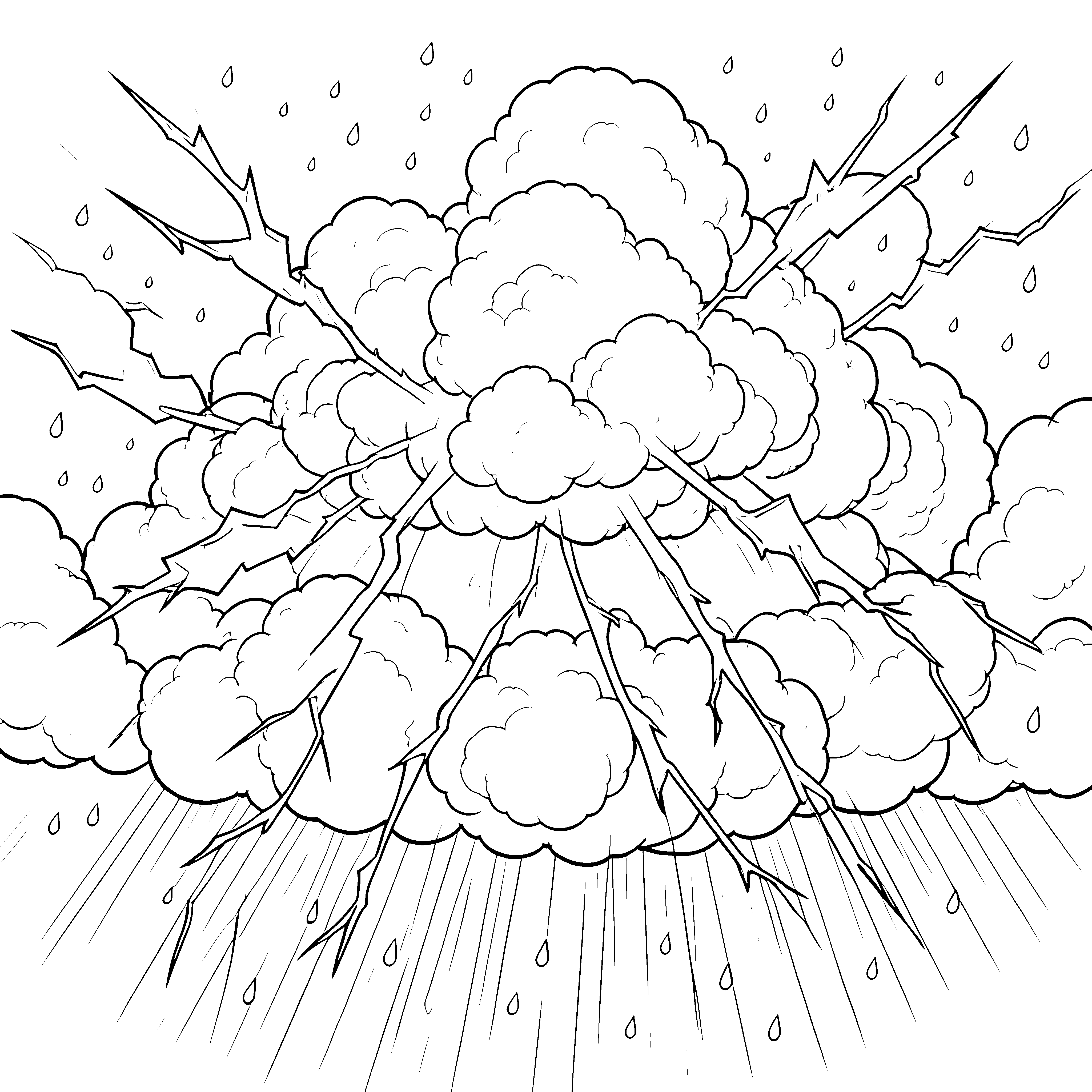 Spektakuläres Gewitter mit Blitzen Ausmalbild für verträumte Himmelsfreunde