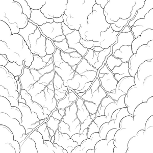 Dramatisches Gewitter mit Blitzen und Wolken Ausmalvorlage für Wetterfreunde