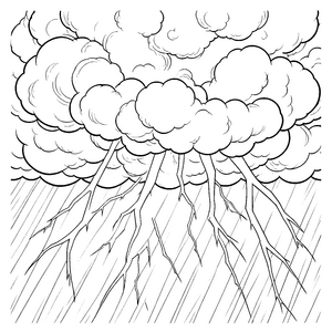 Gewaltiges Gewitter mit Blitzen Malvorlage für Wetterfreunde