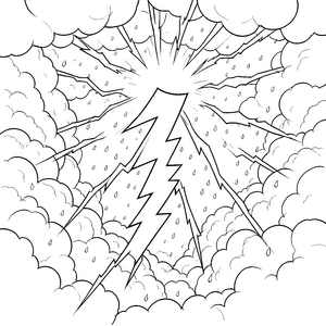 Kraftvolles Gewitter mit Blitzen und Wolken Ausmalbild für neugierige Himmelsforscher