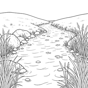 Kristallklarer Fluss mit Fischen Bastelmotiv für junge Wasserfreunde