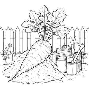 Erdige Steckrübe am Gartenzaun Ausmalbild für malfreudige Gartenhelfer