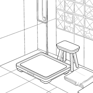 Saubere Personenwaage im Badezimmer Ausmalvorlage für Wellnessfreunde