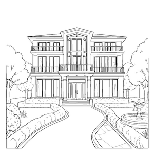 Prachtvolle Villa mit Brunnen Malbild für Gartenfreunde