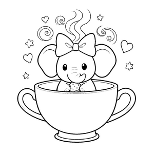Süßer Elefant in Teetasse Ausmalvorlage für kleine Kaffeetrinker