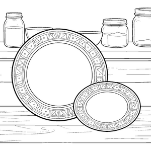 Geometrischer Teller mit Gläsern Ausmalbild für malfreudige Vorratsfreunde