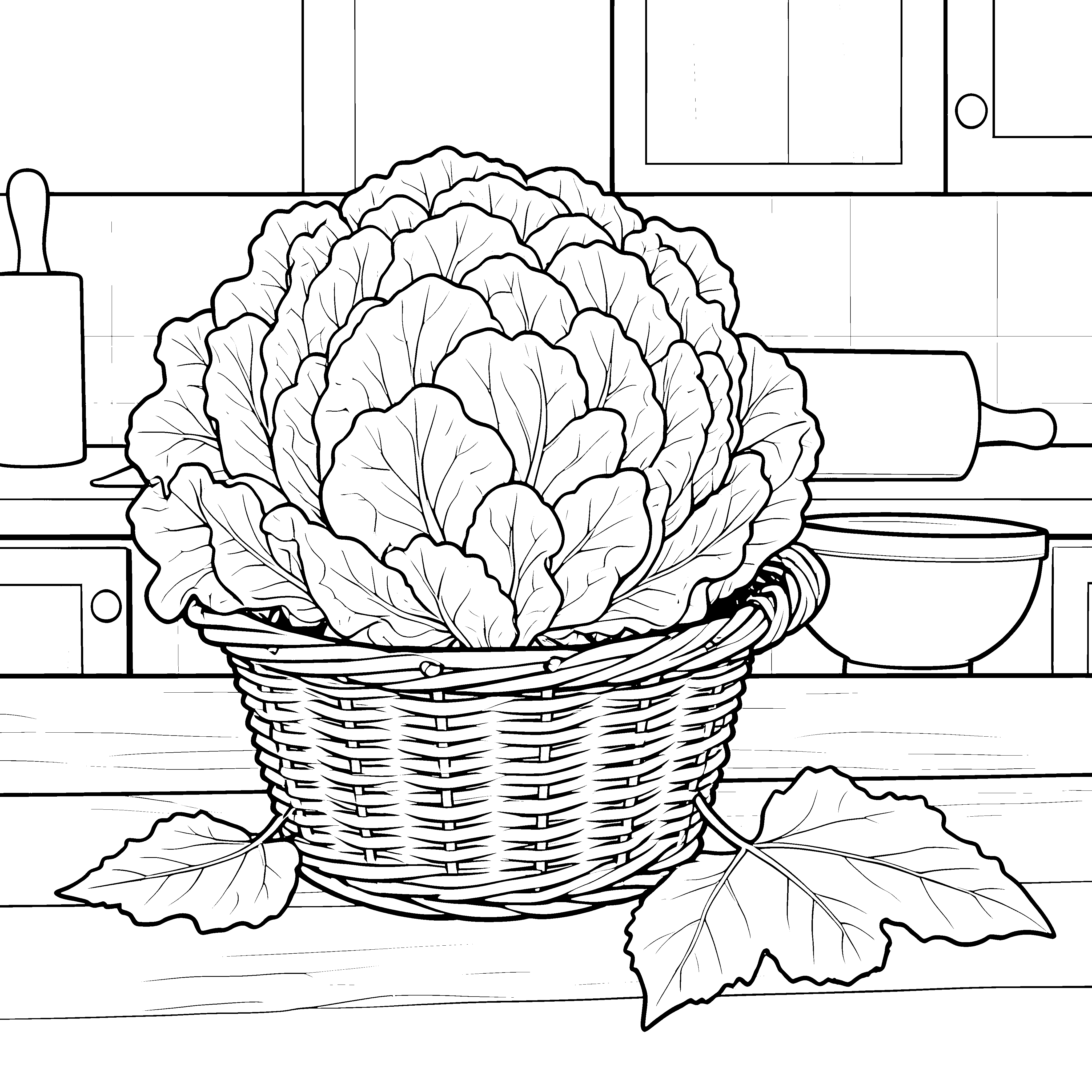 Rustikaler Rotkohl im geflochtenen Korb Ausmalbild für kreative Gemüseliebhaber