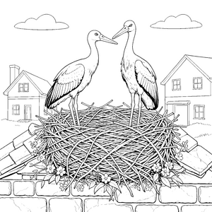 Liebevolle Störche im Nest Malvorlage für Dorfschützer