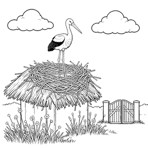 Einzelner Storch im Nest Malbild für kreative Vogelfreunde