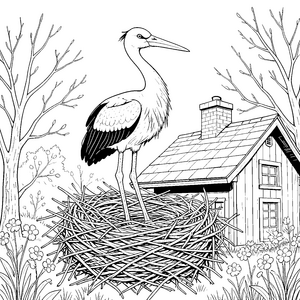 Wachsamer Storch am Haus Malbild für Scheunenfreunde