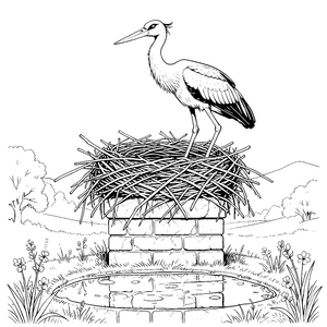 Stolzer Storch im Nest Bastelmotiv für verträumte Landtierfreunde