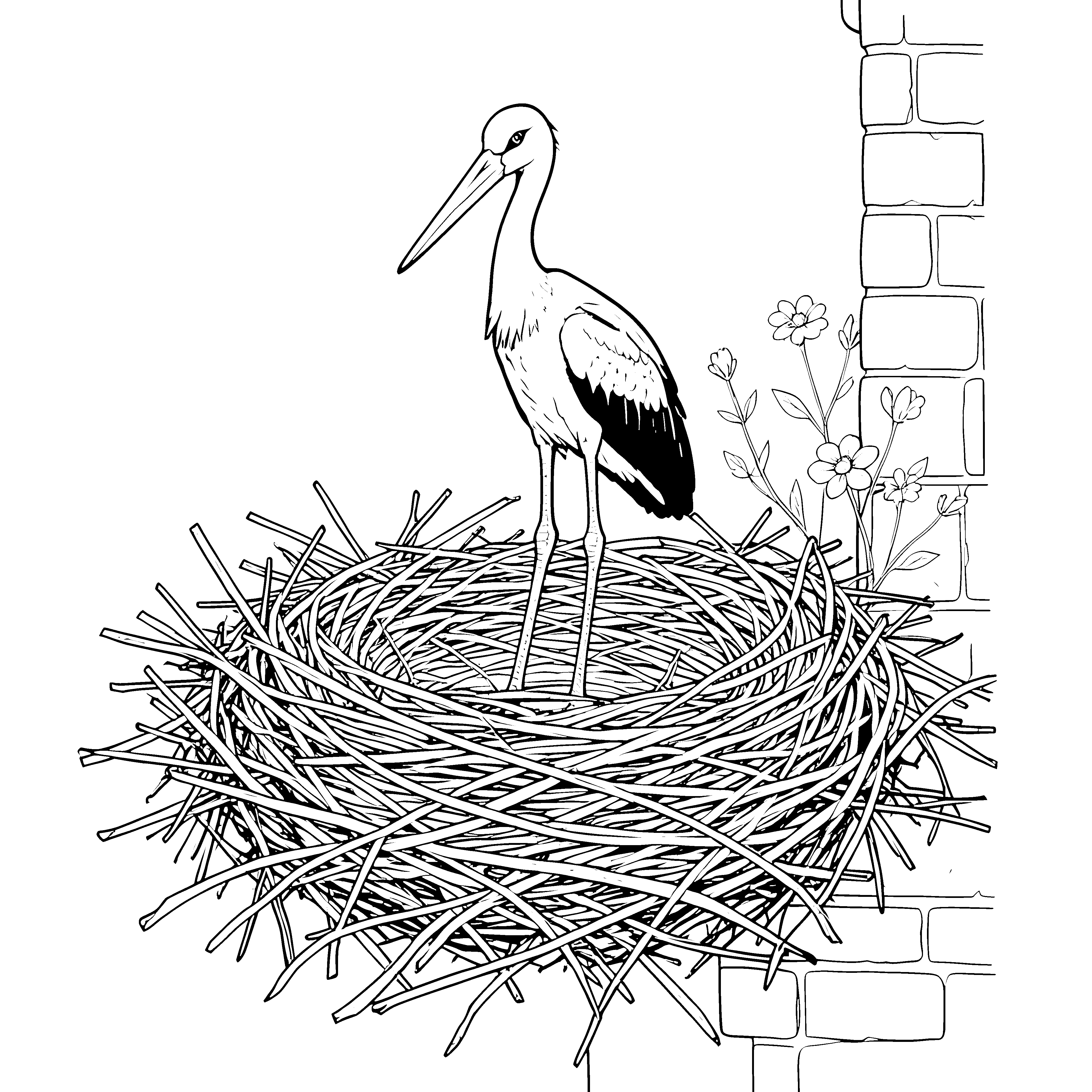 Einfacher Storch im Nest Bastelmotiv für kleine Naturfreunde
