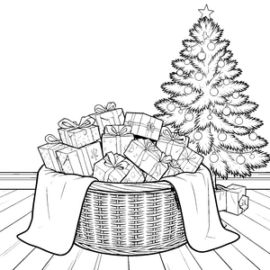 Prachtvoller Tannenbaum mit Geschenken Malvorlage für Winterfreunde
