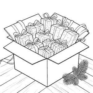 Großes Geschenkpaket mit Schleifen Malbild für kreative Festtagshelfer