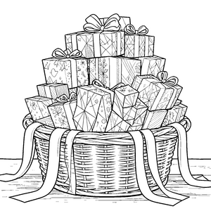 Überfüllter Geschenkkorb Ausmalbild für mutige Gabenjäger