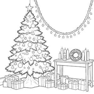 Dekorativer Weihnachtsbaum mit Kerzen Malvorlage für verträumte Festtagsfreunde