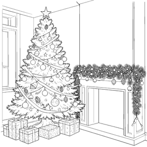 Funkelnder Weihnachtsbaum mit Geschenken Malbild für malfreudige Winterzauberer