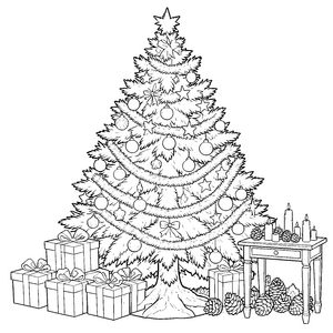 Prachtvoller Weihnachtsbaum mit Geschenken Bastelvorlage für neugierige Tannenbaumfreunde