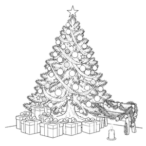 Überfüllter Weihnachtsbaum mit Geschenken Bastelmotiv für malfreudige Festtagshelfer