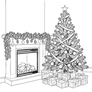 Prachtvoller Weihnachtsbaum mit Geschenken Malbild für Kaminfreunde
