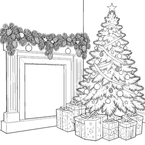 Stimmungsvoller Weihnachtsbaum mit Geschenken Malbild für neugierige Winterfreunde
