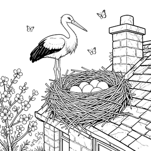 Wachsamer Storch im Nest Bastelmotiv für mutige Dachfreunde