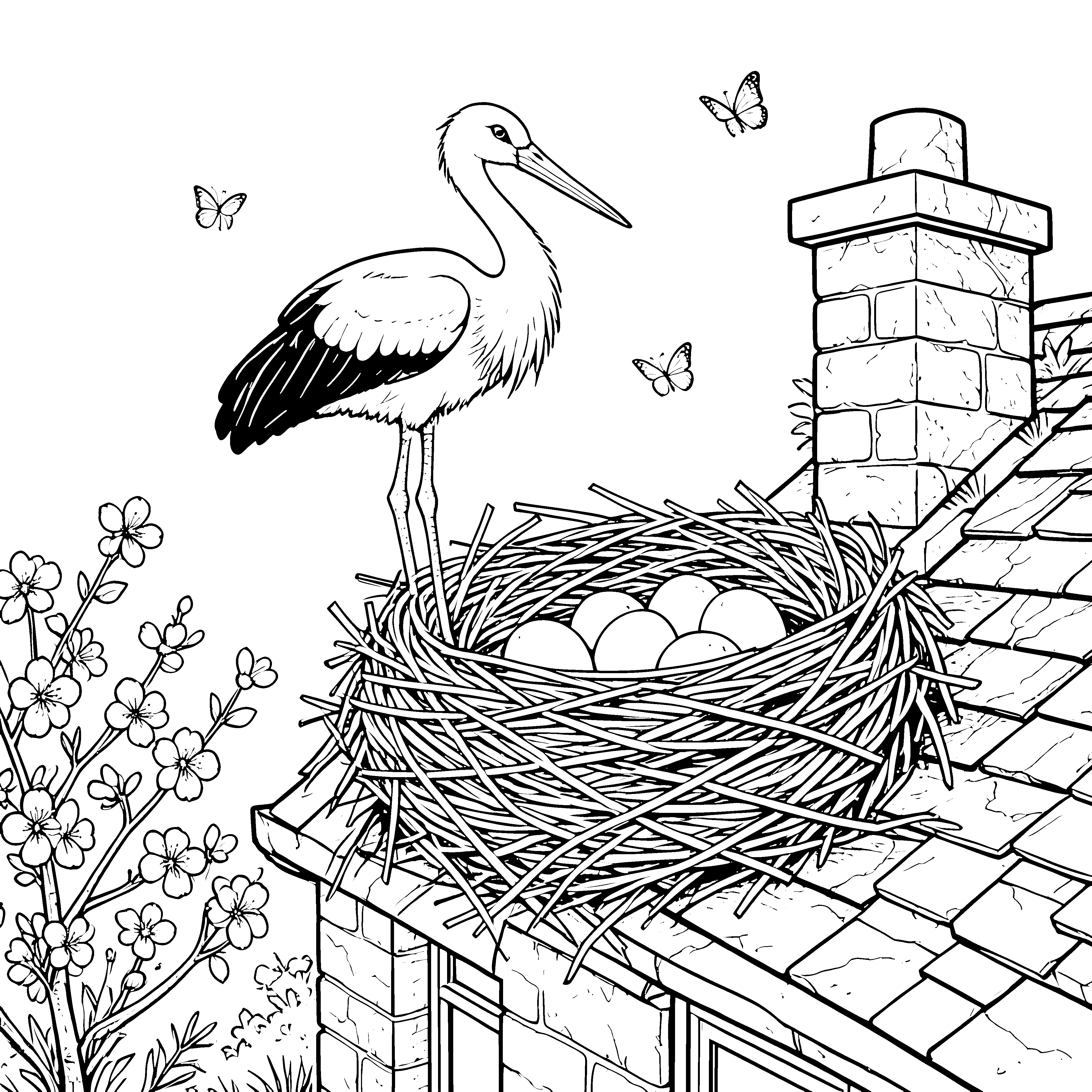 Wachsamer Storch im Nest Bastelmotiv für mutige Dachfreunde