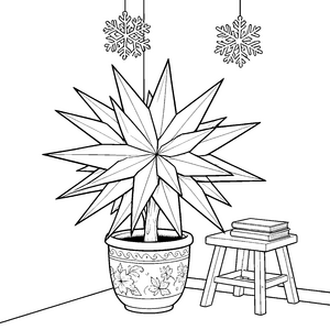 Stilisierter Weihnachtsstern mit Schneeflocken Ausmalbild für Winterfreunde