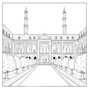 Majestätischer Palast mit Minaretten Malvorlage für fröhliche Weltenbummler