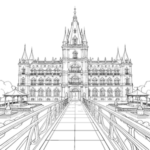 Majestätischer Palast mit Brücke Malbild für kleine Traumschlosser