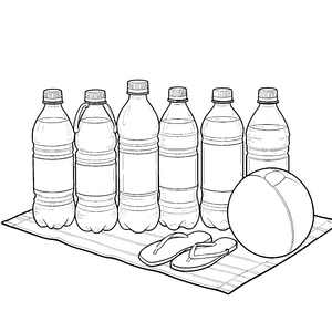Erfrischende Wasserflaschen am Strand Malbild für verträumte Wasserratten