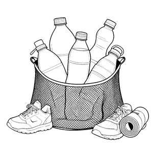 Sportliche Wasserflaschen im Netz Ausmalvorlage für mutige Sportler