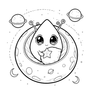 Niedliches Kawaii-Alien mit Stern Ausmalvorlage für neugierige Sterngucker