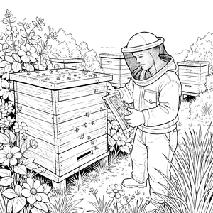 Fleißiger Imker mit Bienenrahmen Malvorlage für neugierige Spürnasen