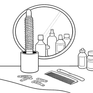 Praktischer Lockenstab auf Frisiertisch Ausmalbild für Kreativköpfe