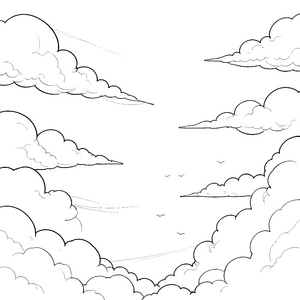 Weitläufiger Wolkenhimmel Ausmalvorlage für kleine Luftfahrer