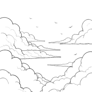 Endloser Wolkenhimmel mit Vögeln Ausmalvorlage für fröhliche Naturfreunde
