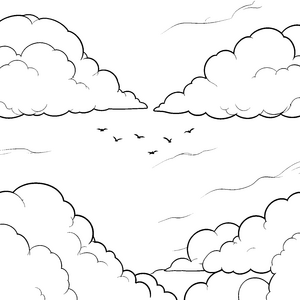 Riesiger Wolkenhimmel mit fliegenden Vögeln Malbild für verträumte Sternengucker
