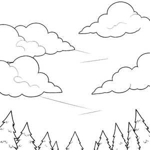 Sanfter Wolkenhimmel über Tannen Malbild für fröhliche Weltenbummler