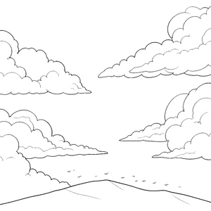 Wolkenhimmel über Bergen Ausmalvorlage für fröhliche Abenteurer