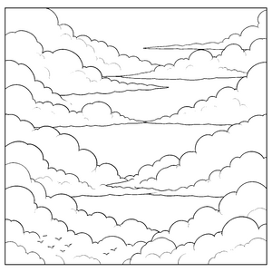 Weitläufiger Wolkenhimmel mit Vögeln Ausmalvorlage für kleine Weltenbummler