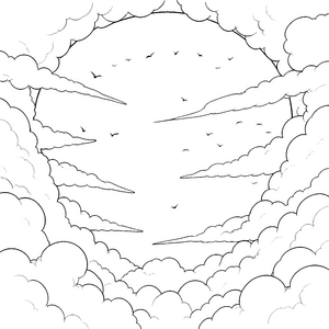 Riesiger Wolkenhimmel mit vielen Vögeln Malvorlage für kreative Sternengucker